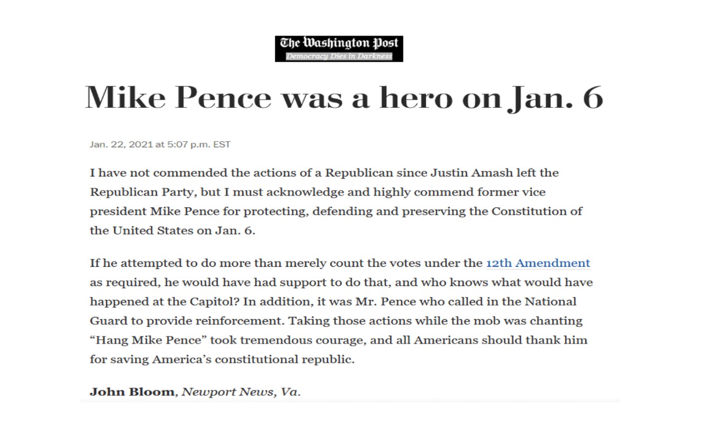 John Bloom's
                        Letter to the Editor